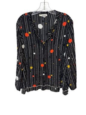 Moonlight Dots Stripes Shirt Jacket Black Toggle Buttons Size Large Lagenlook